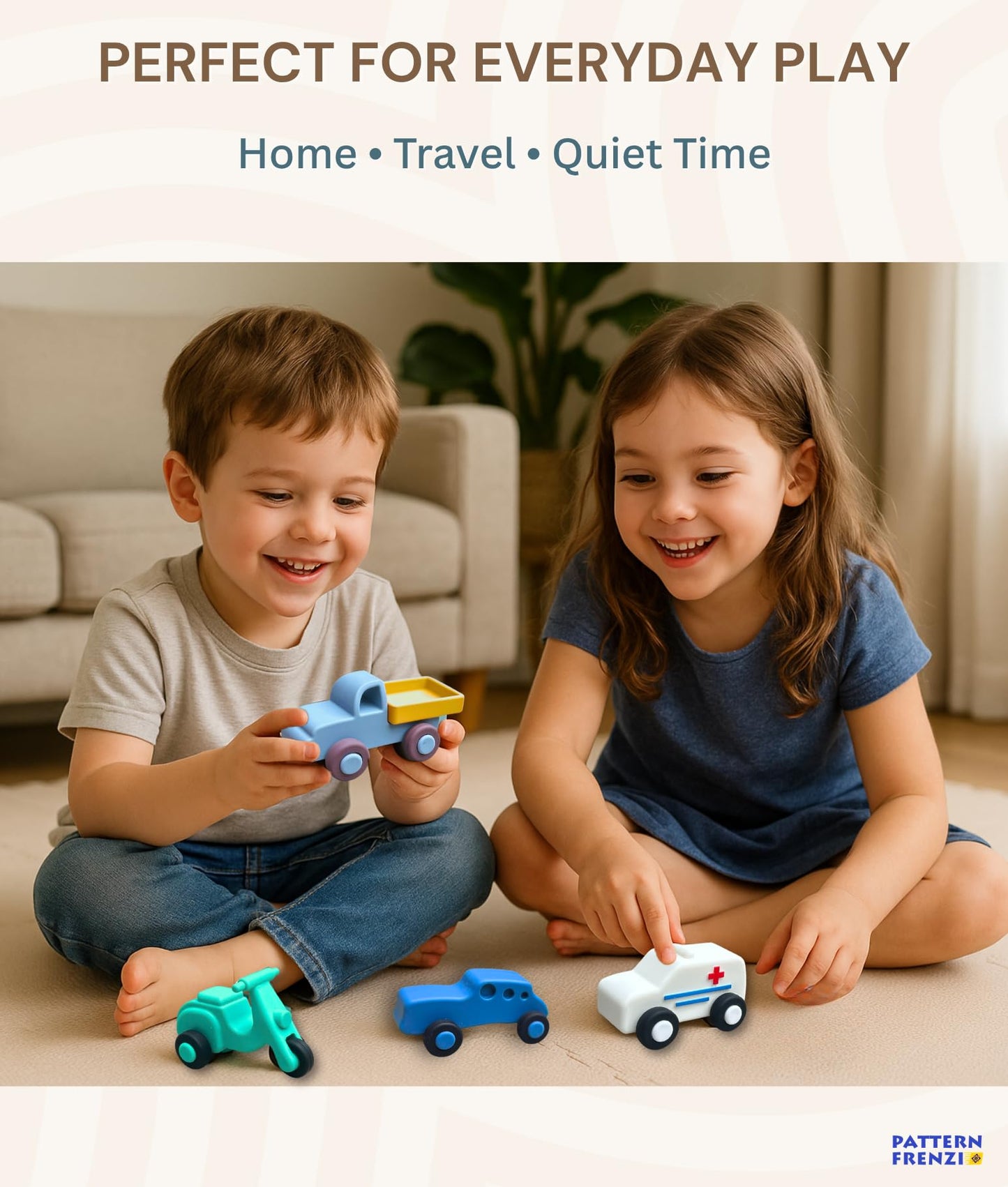 Silicone Toy Cars for Kids Ages 3+ – Soft, Safe Non-Toxic Silicone Cars with Smooth Rolling Wheels, Quiet Play, Push and Go Car Toys, Food Grade Silicone Toys, No Hole Bath Toy Mold Free, 5 Pack Set