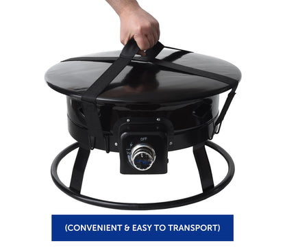 Flame King Smokeless Propane Fire Pit, 19-inch Portable Firebowl, 58K BTU with Self Igniter, Cover, & Carry Straps for RV, Camping, & Outdoor Living