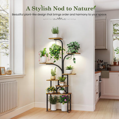 Apicizon 8-Tier Plant Stand Indoor with LED Grow Lights - Sturdy Shelf for Plants, Flowers & Succulents | 62'' Tall Flower Holder & Dimmable Lights | Modern