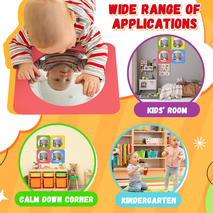 Geiserailie 4 Pcs Sensory Wall Mirror Acrylic Bubble Mirror Toys for Calming Corner Items - Sensory Room Have Visual, Tactile Stimulation (6 x 6 Inch,Pink,Yellow,Green,Blue)