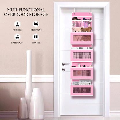 Giraffe Creation Over Door Organizer with 4 Large Capacity Pockets, Hanging Organizer Storage for Closet Bathroom Nursery Bedroom Dorm, Toys Cosmetics Sundries and Baby Essentials, Pink