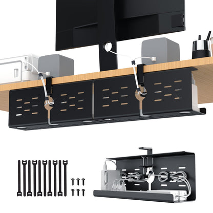 KEEGH 16" Under Desk Cable Management Tray, 2 Pack Desk Cord Organizer Upgrade Capacity, No Drill Clamp/Screws Mount, Cord Management Tray for Home Office, Gaming Desk, Standing Desk, Black