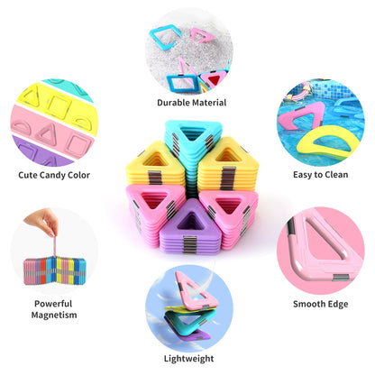 Magnetic Tiles Building Blocks Toys for Kids, 136 Pieces 3D Creative Castle Construction Magnetic Stacking Set Preschool Intelligence STEM Toys for Girls Boys Age 3years and Up (Educational Set)
