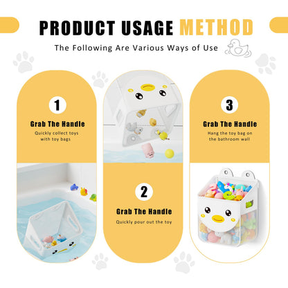 Ligereza Quick Fetch Way Bath Toy Storage, Cute Mesh Bath Toy Organizer, Large Capacity and Large Opening Baby Bathtub Toy Holder for Tub, Multipurpose Mesh Shower Bag (White)
