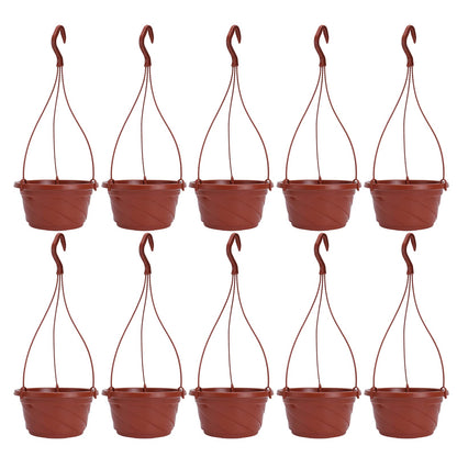 DOITOOL 10 Sets Plastic Hanging Planter Pots Small Hanging Flower Pot, Orchid Pots 6.7 Inch Chain Baskets for Outdoor Indoor Plants and Balcony Decoration (Coffee)