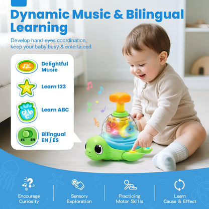 Baby Crawling Toys 6-12 Months, Musical Light-up Toys for 1 Year Old, Press to Spin Turtle for Cause and Effect, Infant Tummy Time Early Learning, Christmas Birthday Gifts Boy Girl 7 8 9 10 11 Month