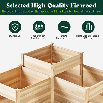 AMERLIFE 3-Tier Raised Garden Bed for Outdoor Gardening, Fir Wood Planter Box with Dividers, Tool-Free Assembly, Garden Box Perfect for Vegetables, Herbs, and Flowers