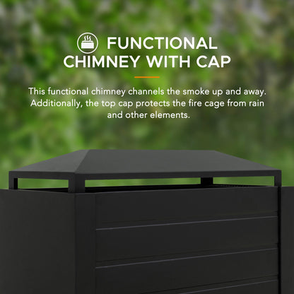 Sunjoy Wood Burning Fireplace – Matte Black Outdoor Steel Fireplace with Chimney, Log Holders, Fireplace Tool, and PVC Cover