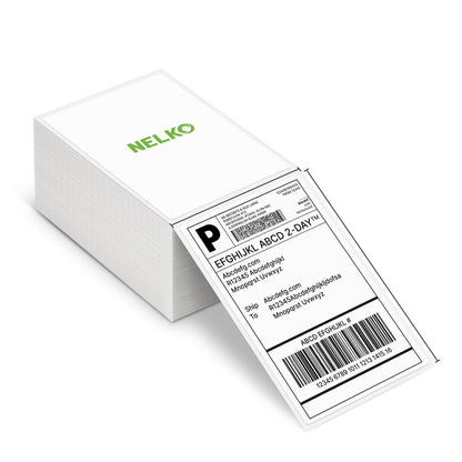 Nelko Genuine 4x6 Direct Thermal Shipping Label (Pack of 500 Fan-Fold Labels), 4x6 Thermal Labels for Nelko PL70E Shipping Label Printer, Perforated and Strong Adhesive, Commercial Grade