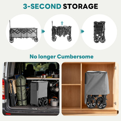 NEWBULIG Wagon Carts Foldable - 440LB Extra-Long Heavy-Duty Collapsible Wagon with All-Terrain Wheels, Portable Storage Shopping Cart for Groceries, Camping, Sports, Beach, Garden