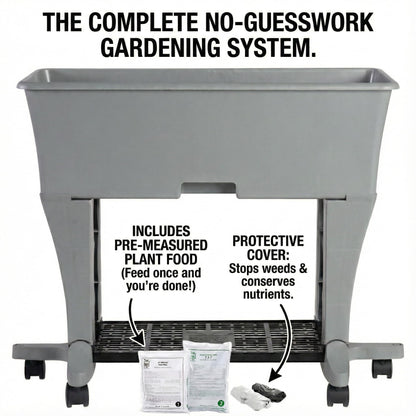 EarthBox Raised Garden Bed with Legs – Elevated Self Watering Planter Box with Wheels, Storage Shelf, Premium Plant Food, Easy Assembly, Made in USA, Gray