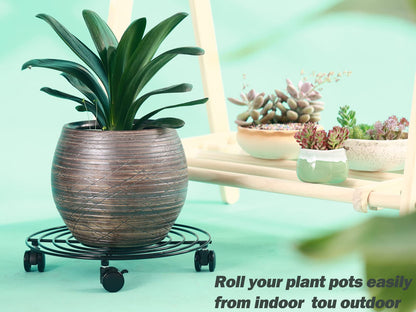 6 Packs 14 Inches Large Metal Plant Caddy with Wheels Rolling Plant Stands Heavy-duty Wrought Iron Plant Roller Base Pot Movers Plant Saucer on Wheels Indoor Outdoor Plant Dolly with Casters Planter Tray