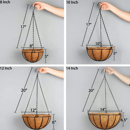 Kingbuy 8" Metal Hanging Plant Baskets with Coconut Liner (1 Pack) - Farmhouse Wire Planters Flower Pots for Plants Ferns Indoor Outdoor Balcony Patio Garden Decoration