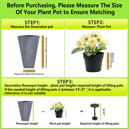 Axcoix 2 Pack Adjustable Height Plant Risers for Inside Pots, 12-21" Planter Inserts for Large Pots, Pot Fillers for Tall Square Round Taper Planters (6" 8" 10" Base or Top)