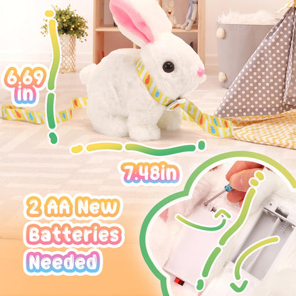 Tagitary Easter Plush Bunny Toys Electronic Toy with Sounds,Wiggling Ears,Twitching Mouth and Nose, Interactive Rabbit Toy for Kids with Leash,Easter Basket Stuffers Birthday Gift for Toddlers