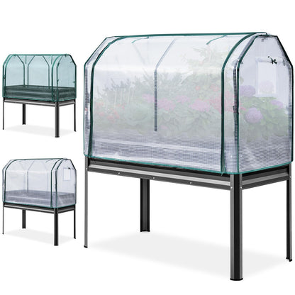 KING BIRD Large Raised Garden Bed with Cover & Netting Galvanized Elevated Planter Box with Legs 48×24×56 in for Backyard, Patio, Balcony, 400lb Capacity, Dark Grey