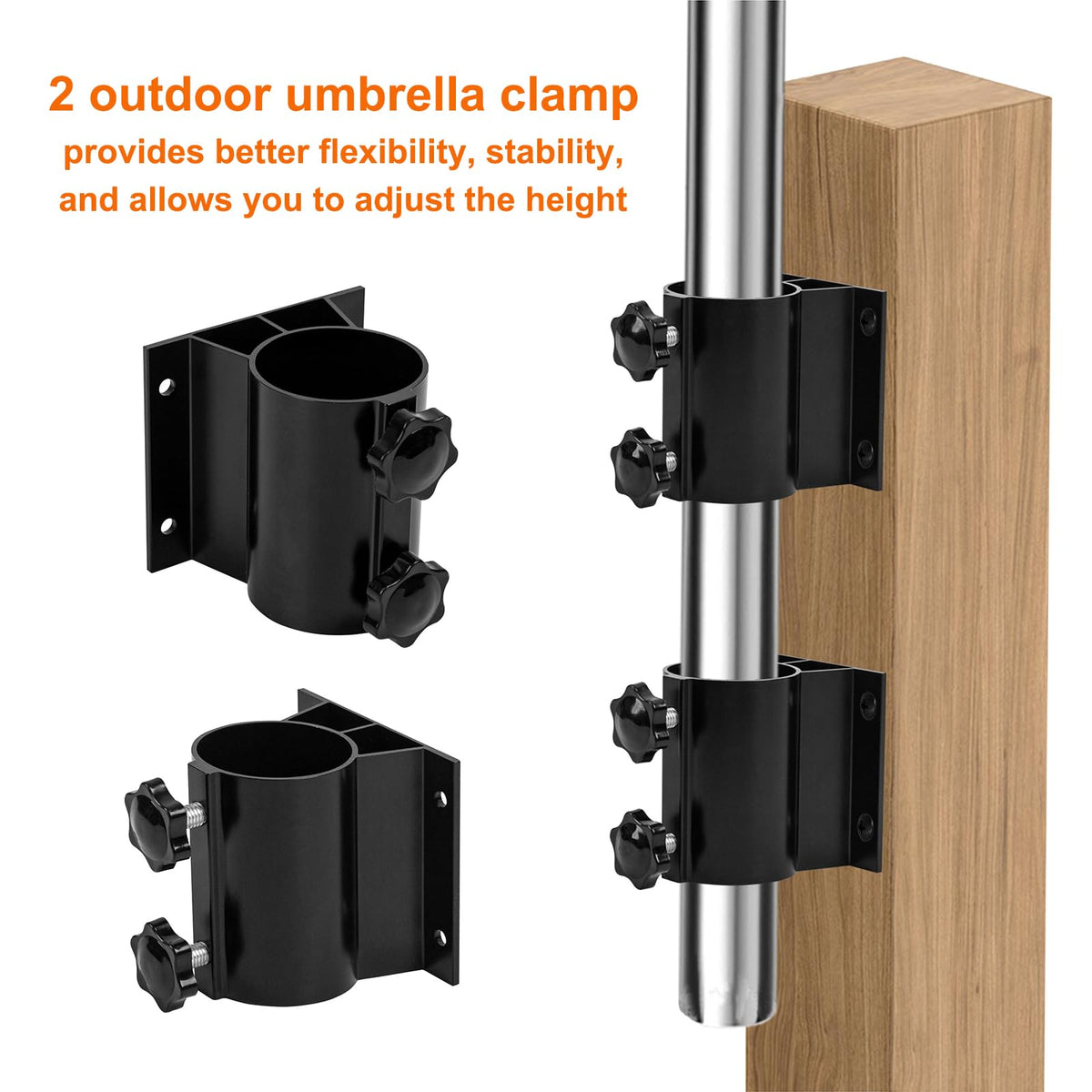Wdwlbsm 2PCS Patio Umbrella Holder Outdoor Umbrella Stand Heavy Duty Umbrella Mount Bracket Umbrella Base Clamp Stand for Deck Railing, Fences，Docks, Courtyard Balcony, Patios