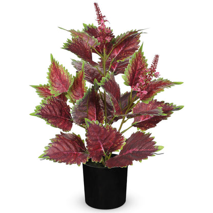 Artificial Plants Indoor with Pot 16.9" Faux Potted Perilla Plants Indoor Decorative Silk Greenery in Black Pot for Farmhouse Home Bathroom Living Room Office Table Shelf Decor