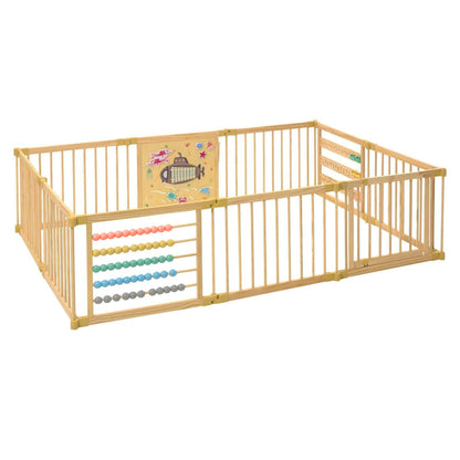 Wooden Playpen Extra Large for Toddlers and Babies - Under The Sea Theme Toy Design - (8/10) Wood Panels - Foldable and Adjustable Baby Play Yard- Extra Large Baby Playpen (10-Panels)