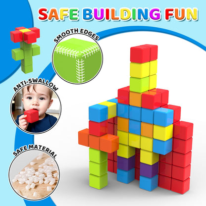 Magnetic Building Blocks & Magnetic Puzzle Toys for Toddlers, Large Building Blocks Cubes 1.65 Inches, Sensory & Montessori Toys for Boys & Girls 1 2 3 Years Old(40pcs)