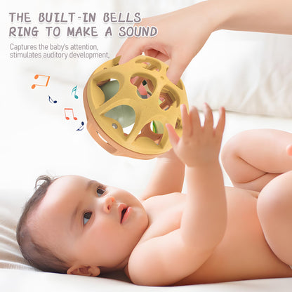 Sensory Rattle Balls Textured—Baby Teething Sensory Montessori Toys, Soft chew with rattles, Wheat Straw Travel 6-12M + Baby Sensory Balls—Textured Geometric Shapes, Spiky Squeeze Bath Gifts.