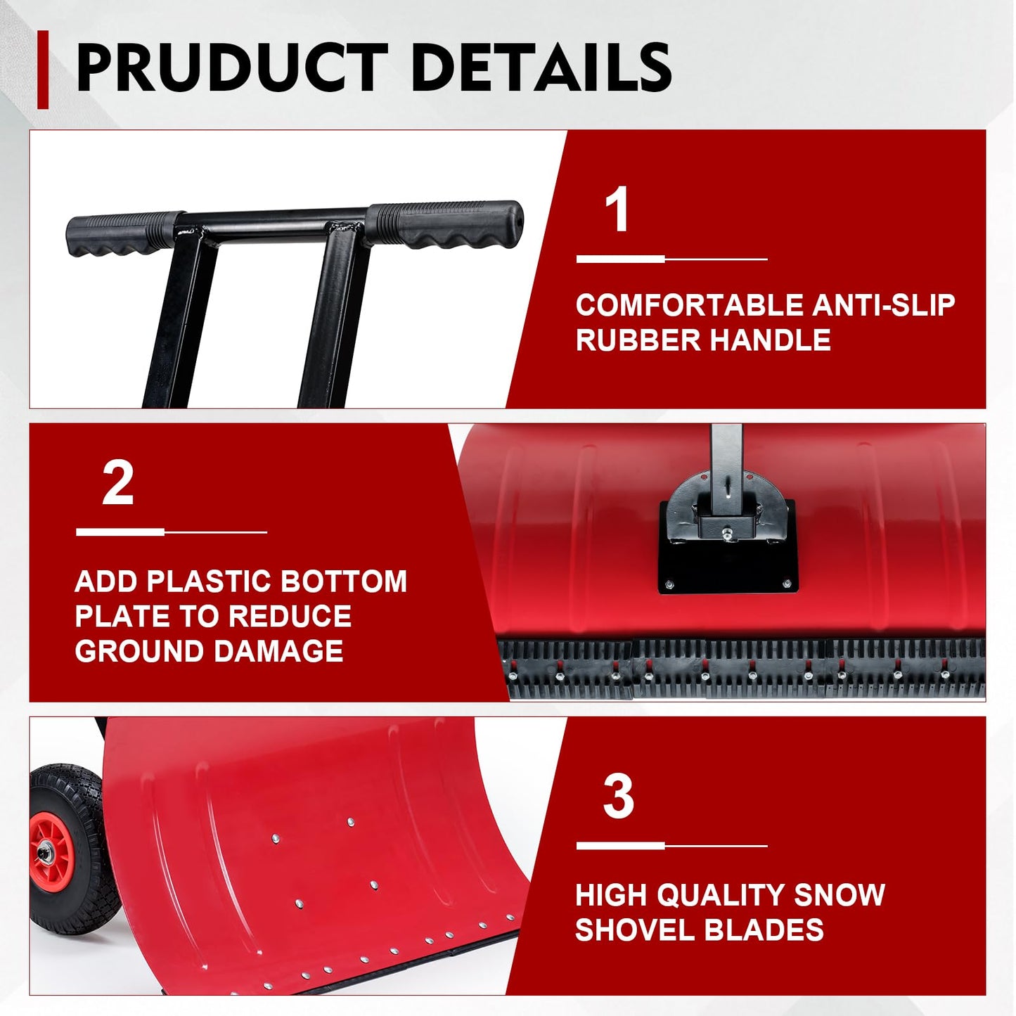 ONECHOI Snow Shovel with Wheels, 29X16.5inch Angled Steel Blade，Heavy-Duty Snow Shovel Pusher and Plow with Height Adjustable Handle for Driveway and Efficient Snow Removal (29 Inch X16.5 Inch)