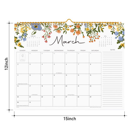 2026 Calendar, Cabbrix Wall Calendar 2026, 18 Months Calendar Runs From July 2026 - December 2027, 15" x 12", Twin-Wire Binding, Hanging Hook, Floral Design