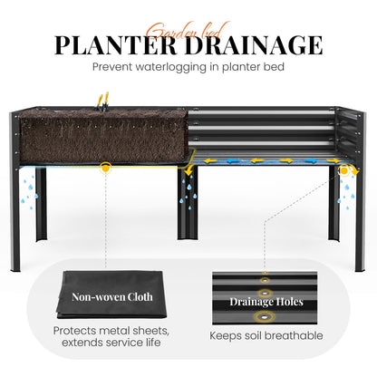 KING BIRD Large Raised Garden Bed with Legs & Storage Shelf Galvanized Elevated Planter Box for Backyard, Patio, Balcony, 600lb Capacity, Dark Grey 70.9x22.8x31.5 in