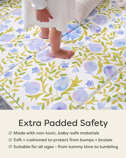 House of Noa Foldable Baby Tumbling Mat – Memory Foam Padded Foldable Kids Play Mat for Floor | Durable, Stylish, and Cushioned Design | 4'x6' | Suzette Bluebell