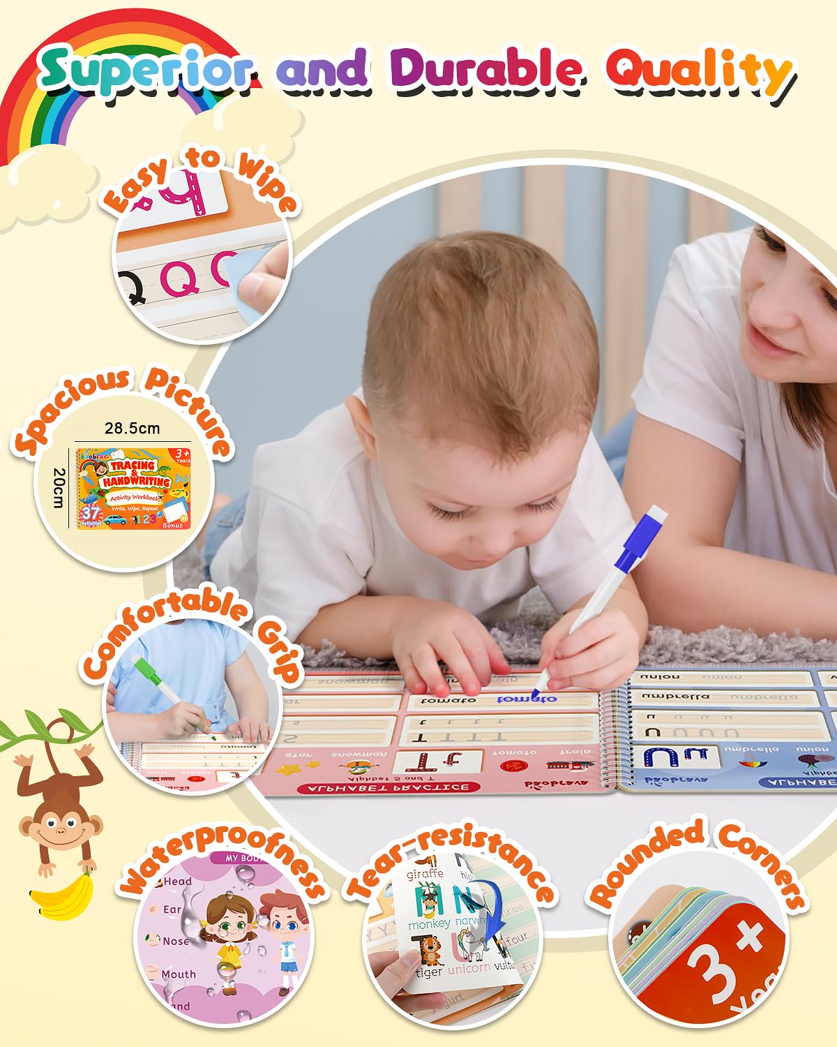 Baobrava Preschool Learning Activities, 37 Themes Tracing Activity Books Ages 3-8, Toddler Handwriting Practice, Letter Tracing, Kindergarten Workbooks, Travel Game for Trip, Christmas Birthday Gifts