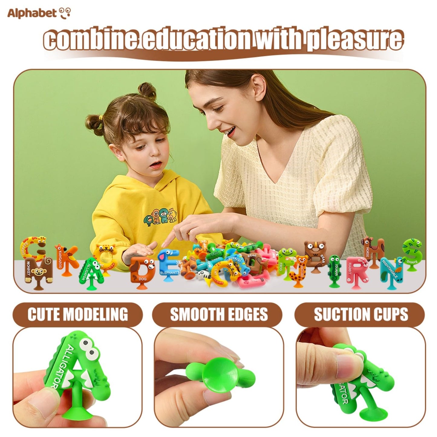 Kitysey 26pcs Alphabet Bath Toys for Toddlers , Educational Suction Bath Toys with Animal Letters, Montessori Sensory Toy for Kids 3-12, No Hole Food-Grade Silicone Toys for Autism/ADD/ADHD