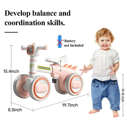 WinHope Baby Balance Bike for 1 Year Old Boys & Girls,Toddler Balance Bike for 12-36 Months Kids,4 Silent Wheels with Colorful Lights & Music,First Bicycle Ride on Toy Gifts (Pink)