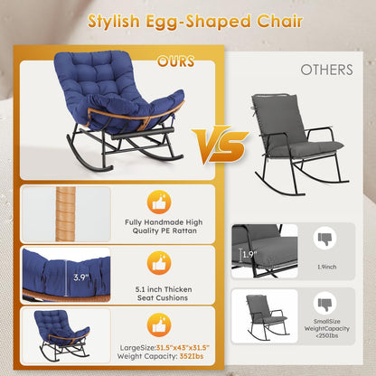 GAOMON Papasan Rocking Chair with Foot Rest, Papasan Chair with Thick Removable Cushion and Metal Frame, Lounge Chairs and PE Rattan Rocker for Patio, Garden, Lawn, Living Room and Relaxation Space