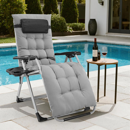 DUMOS Zero Gravity Chair, Reclining Camping Lounge Chair for Outdoor, Reclining Patio Chairs with Cup Holder Trays and Removable Cushion, Folding Recliner for Indoor, Grey
