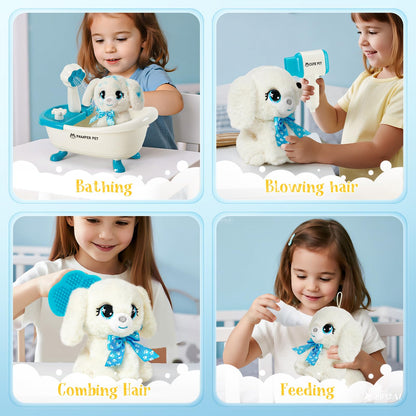 G.C Paint-Wash-Recolor Dog Plush Doll Toys for Kids Painting Craft Kit, Pretend Play Bath Toy with Bathtub, Blow Pen, Doodle Stuffed Animal Doll Painting Kit Gift for Boys Girls Ages 3 4 5 6 7 8
