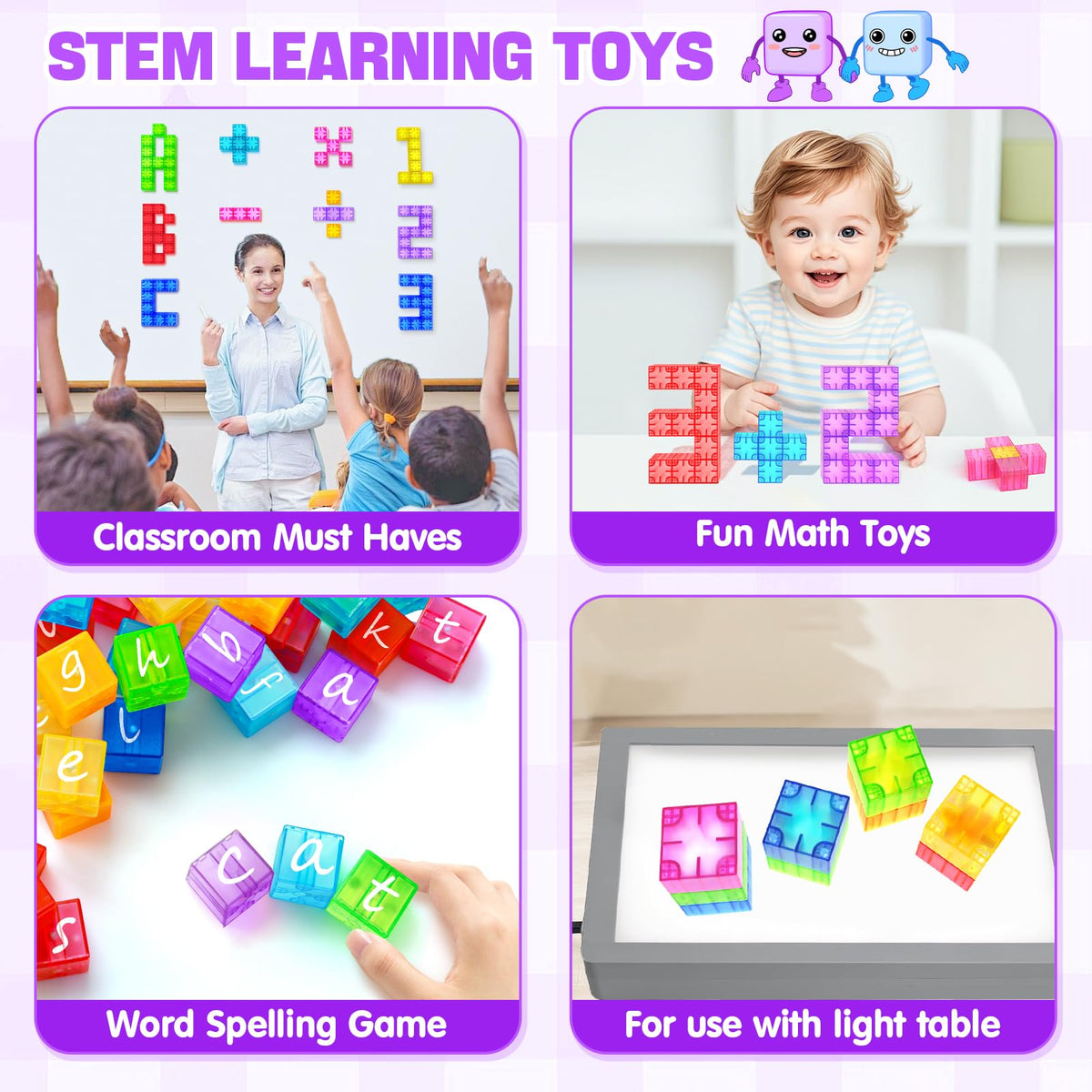 Feoxialy Magnetic Blocks - 52pcs Translucent Magnetic Cubes, Digit Building Blocks Magnet Toys for Kids, Rainbow STEM Creativity Toys 3+ Year Old Boys & Girls Toddlers Kids Christmas Birthday Gifts