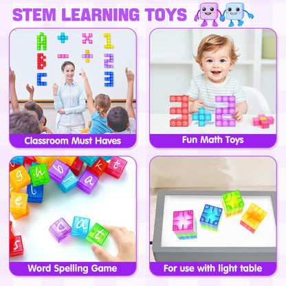 Feoxialy Magnetic Blocks - 52pcs Translucent Magnetic Cubes, Digit Building Blocks Magnet Toys for Kids, Rainbow STEM Creativity Toys 3+ Year Old Boys & Girls Toddlers Kids Christmas Birthday Gifts