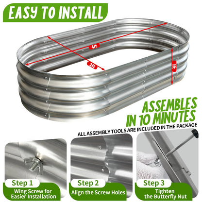 AmazStove Galvanized Raised Garden Bed Kit, 2-Pack 4x2x1 FT & 2-Pack 6x3x1 FT Planter Garden Boxes Outdoor, Oval Large Metal for Vegetables Fruits, Flowers Planter Boxes, Easy Assembly Garden Bed Kit