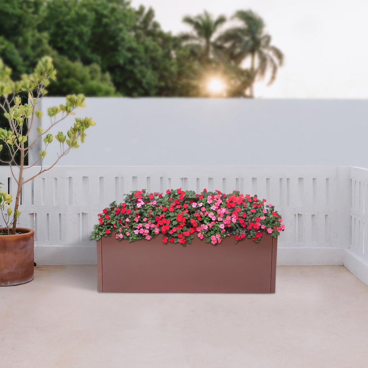 Ginelm 38”L x 15”W x 15”H Metal Long Planter Box for Outdoor Plants Large Rectangular Planter Boxs Spliced Flower Pot for Flowers Garden