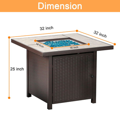 BALI OUTDOORS Propane Gas Fire Pit Table 32 inch 50,000 BTU Square Gas Firepits for Outside, Brown
