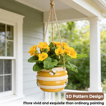 Chonsun Hanging Ceramic Planter 5 Inch Cute Bee Plant Pots Indoor Outdoor Yellow Planter Flower Pot Succulent Plant Pot Ceramic Mid-Century