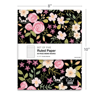 Elan Publishing Company Field Notebook/Journal - 8"x10" - Floral Coveres - Lined - Pack of 5