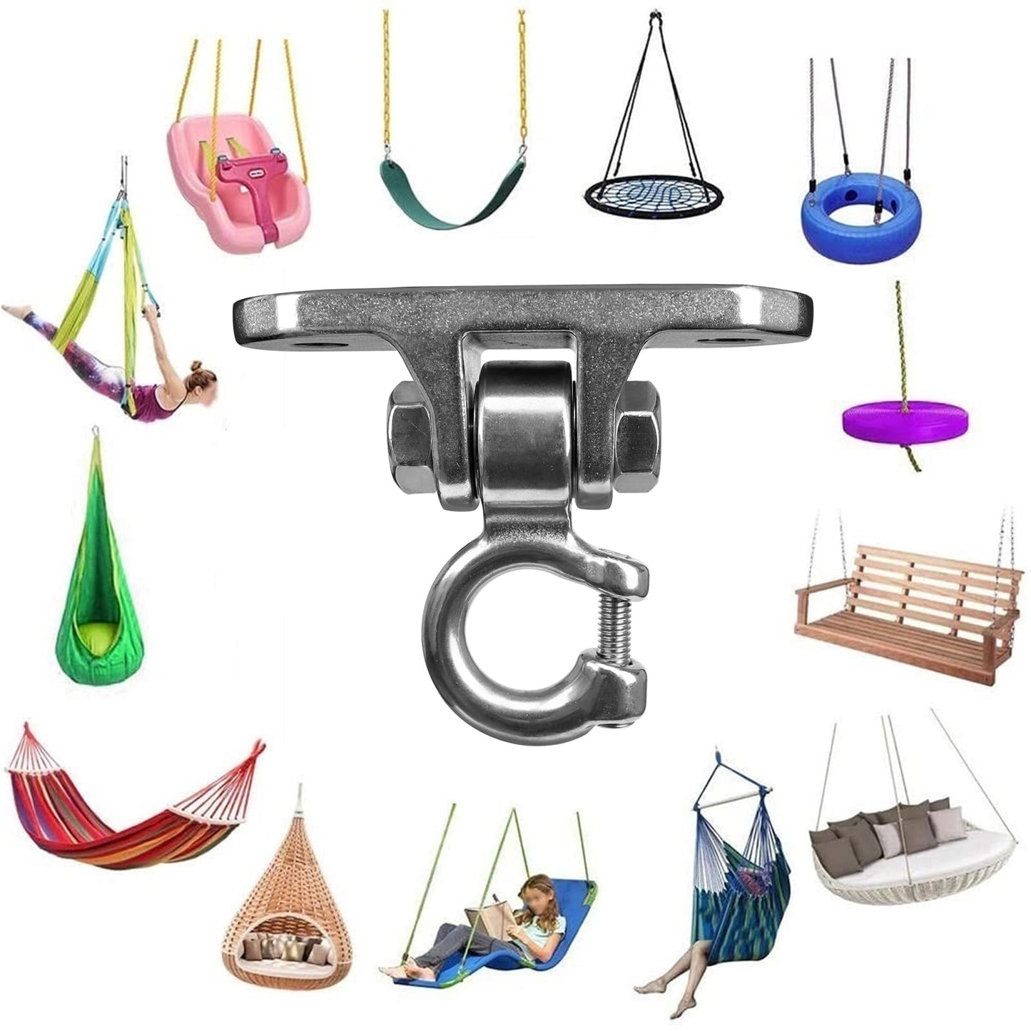 Dakzhou 2 Swing Hardware Heavy Duty Swing Hangers Playground Porch Swing Sandbag Yoga Hammock Stand Wooden Indoor Outdoor 1500 lb Capacity