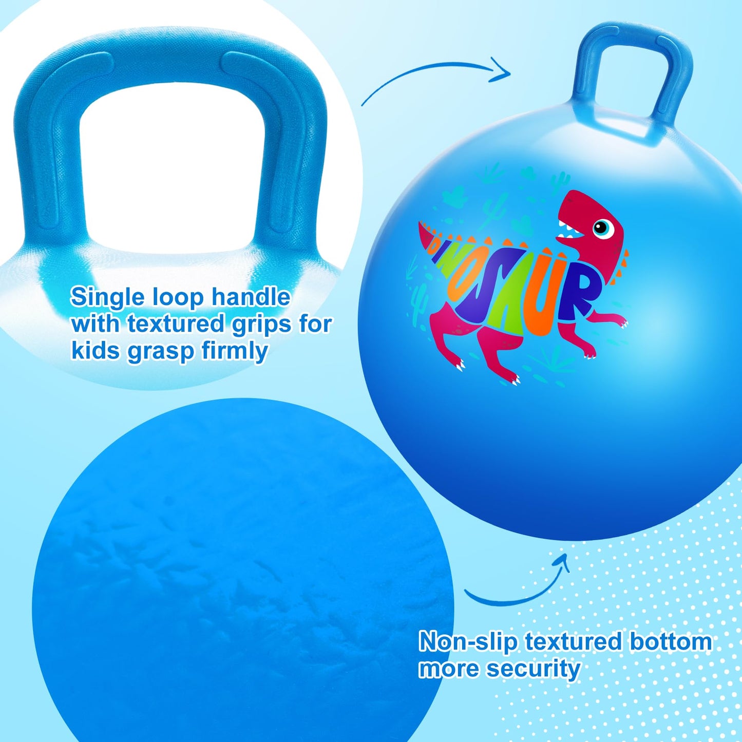 ZOOJOY Hopper Ball for Kids,18Inch Bouncy Ball with Handle - Blue Dinosaur Toys for 3-8 Years Old Boys Girls with Pump, Inflatable Toddler Bouncer Gifts for Indoor Outdoor Active Play