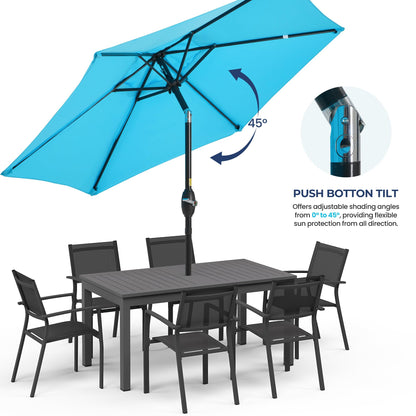 Wisteria Lane Outdoor Patio Umbrella, Market Umbrella, Large Outdoor Umbrella, Metal Pole Umbrella with Push Button Tilt and Crank, Polyester Canopy, Light Blue