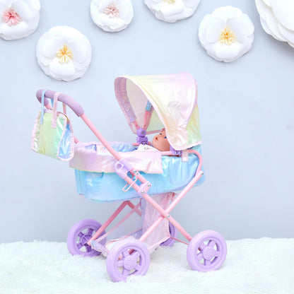 Olivia's Little World - Play Baby Doll Bassinet Stroller, Baby Doll Pram Stroller Buggy for 5 Year Old Girls, Magical Dreamland Baby Doll Deluxe 2-in-1 Stroller for up to 16" Dolls - Multicolor