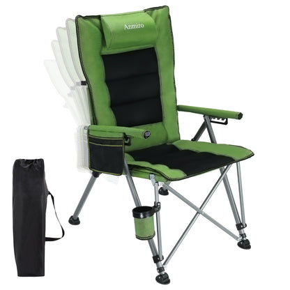 Anmiro Folding Camping Chair with Cup Holder and Storage Bag, Heavy Duty Support 400 LBS, Oversized Collapsible Portable Adjustable Back Support Camping Chair for Outdoor Lawn Patio Balcony