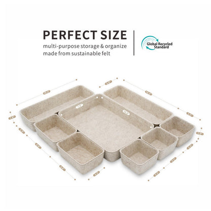 Welaxy Desk Drawer Organizer Tray, 8-Piece Beige Office Storage, Nordic Minimalist Lifestyle (Oatmeal)