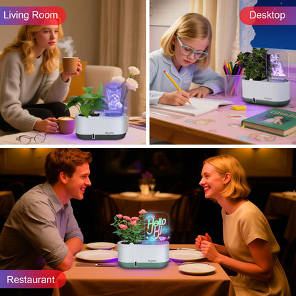Self-Watering Plant Pot with LED Note Board & 7 Colors Pen Acrylic Message Board with Light Acrylic Dry Erase Board, Led Cat Board Night Light with Planting Pot for Christmas(No Plant&Seed)