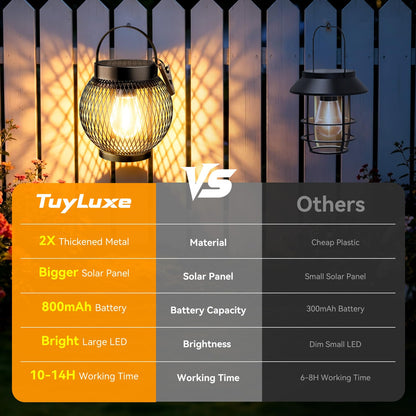 Tuyluxe Solar Lantern Outdoor Waterproof, 4 Pack Upgraded Metal Bright Hanging Solar Lights with Clip, Solar Powered Hanging Lanterns for Outside Patio Porch Garden Decorative